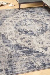 Kukoon Beige Blue Distressed Vintage Medallion Washable Living Room Area Rug - Size: 80 cm x 150 cm - thumbnail 2