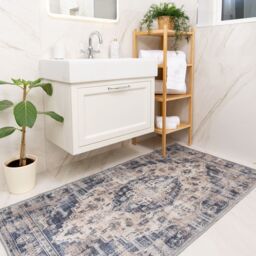 Kukoon Beige Blue Distressed Vintage Medallion Washable Living Room Area Rug - Size: 80 cm x 150 cm - thumbnail 7