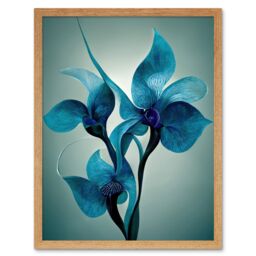 "Artery8 Wall Art Print Elegant Teal Blue Orchid Flowers Painting Art Framed in Light Oak - Size: W12"" x H16""" - thumbnail 1
