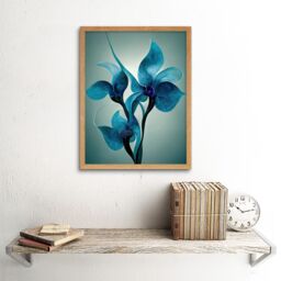 "Artery8 Wall Art Print Elegant Teal Blue Orchid Flowers Painting Art Framed in Light Oak - Size: W12"" x H16""" - thumbnail 2