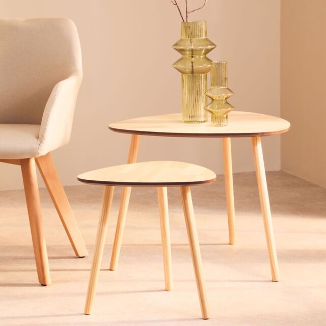 Orsina Set of 2 Nesting Tables, Wood Nest of Tables With Three Legs, Sleek & Sturdy Side Tables For Living Room in Natural - image 1