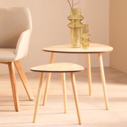 Orsina Set of 2 Nesting Tables, Wood Nest of Tables With Three Legs, Sleek & Sturdy Side Tables For Living Room in Natural - thumbnail 1