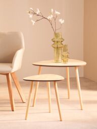 Orsina Set of 2 Nesting Tables, Wood Nest of Tables With Three Legs, Sleek & Sturdy Side Tables For Living Room in Natural - thumbnail 4