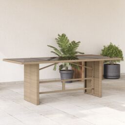 Berkfield Home Garden Table with Glass Top Beige 190x80x74 cm Poly Rattan - Size: 190 x 80 x 74 cm - thumbnail 1