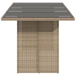 Berkfield Home Garden Table with Glass Top Beige 190x80x74 cm Poly Rattan - Size: 190 x 80 x 74 cm - thumbnail 4