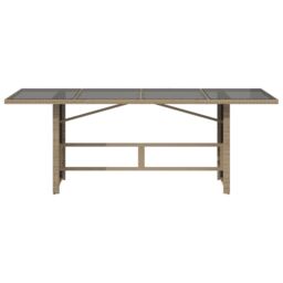 Berkfield Home Garden Table with Glass Top Beige 190x80x74 cm Poly Rattan - Size: 190 x 80 x 74 cm - thumbnail 6
