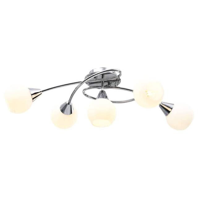 Berkfield Home Elegant Ceiling Lamp with Ceramic Shades for 5 E14 Bulbs White Bowl - image 1