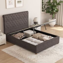 Aspire Taylor Ottoman Storage Bed Frame in Saxon Twill Fabric in Charcoal - Size: Small Double - thumbnail 6