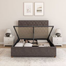 Aspire Taylor Ottoman Storage Bed Frame in Saxon Twill Fabric in Charcoal - Size: Small Double - thumbnail 5