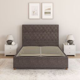 Aspire Taylor Ottoman Storage Bed Frame in Saxon Twill Fabric in Charcoal - Size: Small Double - thumbnail 3