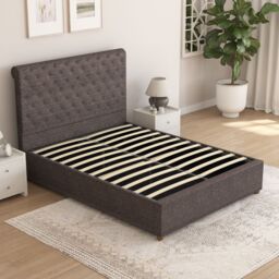 Aspire Taylor Ottoman Storage Bed Frame in Saxon Twill Fabric in Charcoal - Size: Small Double - thumbnail 4