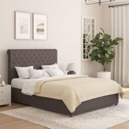 Aspire Taylor Ottoman Storage Bed Frame in Saxon Twill Fabric in Charcoal - Size: Small Double - thumbnail 1