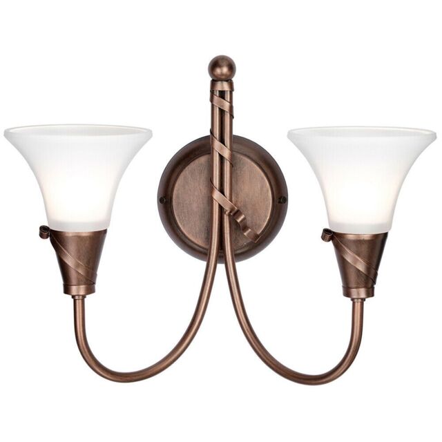 Loops Twin Wall Light Ribbon Feature White Glass Shades Copper Patina LED E14 60W