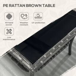 OUTSUNNY PE Rattan Coffee Table, Two-tier Side Table with Glass Top in Grey - thumbnail 4