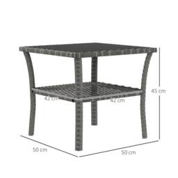 OUTSUNNY PE Rattan Coffee Table, Two-tier Side Table with Glass Top in Grey - thumbnail 3