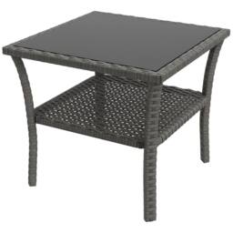 OUTSUNNY PE Rattan Coffee Table, Two-tier Side Table with Glass Top in Grey - thumbnail 2