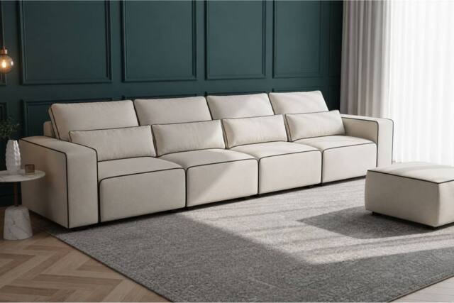 Stratus Interiors Sloane 2-Tone Modular Sofa - Custom Contrast Piping - 4 Seater in Cream - image 1