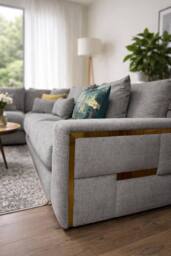 Furnishings For Less UK Juno L Shaped Large 5 Seater Corner Sofa Modern Fabric Beige - thumbnail 3