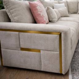 Furnishings For Less UK Juno L Shaped Large 5 Seater Corner Sofa Modern Fabric Beige - thumbnail 2