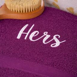 Duncan Stewart Personalised Bath Towel Set For Couples in Aubergine - thumbnail 2