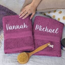 Duncan Stewart Personalised Bath Towel Set For Couples in Aubergine - thumbnail 1