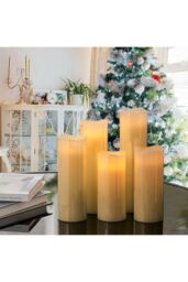 Living and Home 5Pcs Remote-Controlled LED Flameless Candle Set in Beige - thumbnail 1