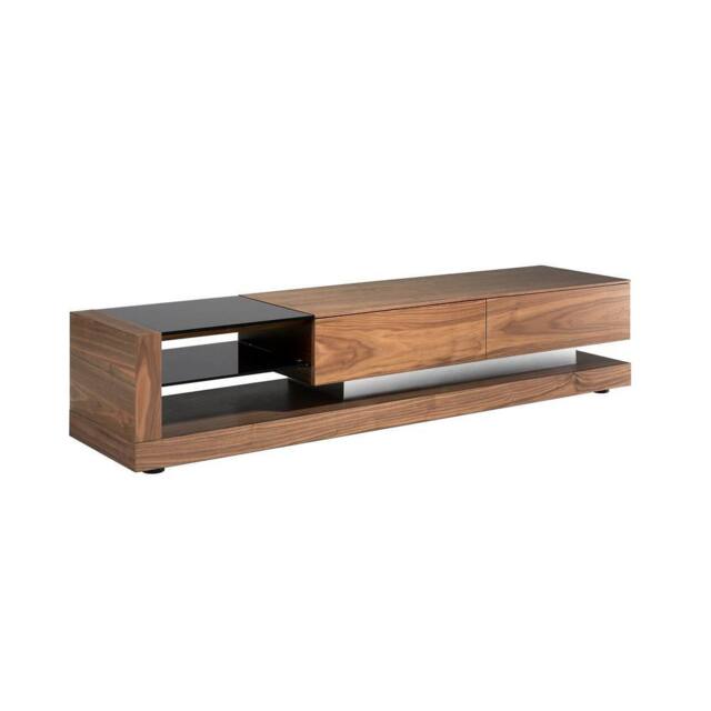 Angel Cerda Walnut TV Cabinet with Black Tinted Glass Top in Brown - image 1