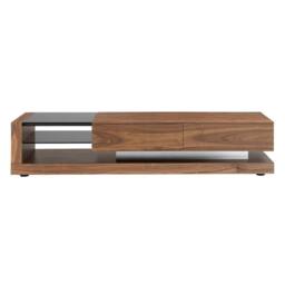 Angel Cerda Walnut TV Cabinet with Black Tinted Glass Top in Brown - thumbnail 2