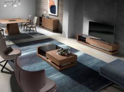 Angel Cerda Walnut TV Cabinet with Black Tinted Glass Top in Brown - thumbnail 4