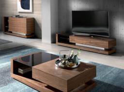 Angel Cerda Walnut TV Cabinet with Black Tinted Glass Top in Brown - thumbnail 5