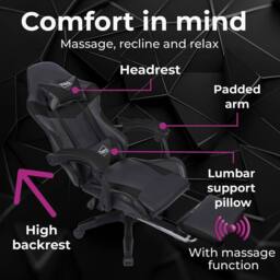KORVIXA New Gaming Chair Swivel Home Office Chair in Black - Size: 100 cm x 100 cm - thumbnail 5