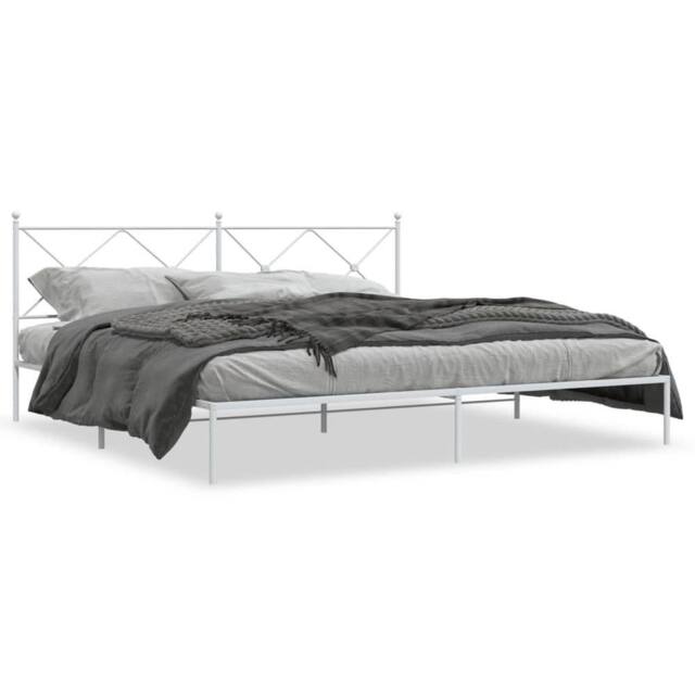 Berkfield Home Metal Bed Frame without Mattress with Headboard White 200x200cm - Size: 200x200 cm - image 1