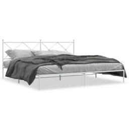 Berkfield Home Metal Bed Frame without Mattress with Headboard White 200x200cm - Size: 200x200 cm - thumbnail 1