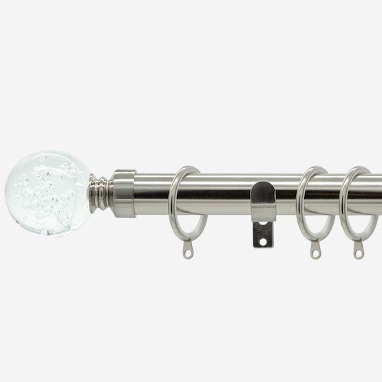 New Edge Blinds Stainless Steel 28mm Glass Bubbles Fixed Length Metal Curtain Pole in Light Grey - Size: 95 cm - image 1