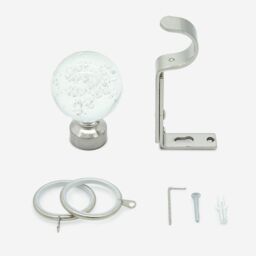 New Edge Blinds Stainless Steel 28mm Glass Bubbles Fixed Length Metal Curtain Pole in Light Grey - Size: 95 cm - thumbnail 3