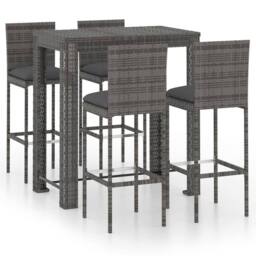 Berkfield Home 5 Piece Garden Bar Set with Cushions Poly Rattan Grey - thumbnail 2
