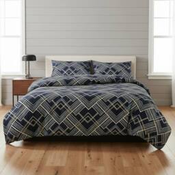 Snug City Geometric Zig Zag Print Duvet Cover Stylish Durable Bedding Set in Grey - Size: King - thumbnail 1