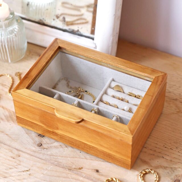 Lisa Angel Women's Glass Top Wooden Medium Jewellery Box in Light Brown - image 1