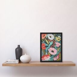Artery8 Colourful Wildflower Garden Floral Painting Framed Art Print - Size: A4 - thumbnail 4