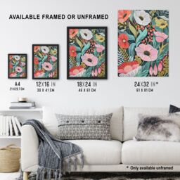 Artery8 Colourful Wildflower Garden Floral Painting Framed Art Print - Size: A4 - thumbnail 3