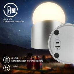 BRILONER Silver Mini LED Desk Light Table Bedside Lamp Cordless Dimmable IP54 - thumbnail 8
