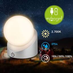 BRILONER Silver Mini LED Desk Light Table Bedside Lamp Cordless Dimmable IP54 - thumbnail 2