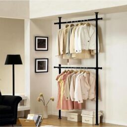 House of Home Clothes Rail Telescopic Wardrobe Organiser Hanging Clothing Rack Adjustable Storage Black - thumbnail 1