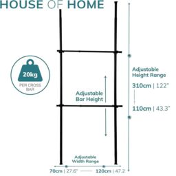 House of Home Clothes Rail Telescopic Wardrobe Organiser Hanging Clothing Rack Adjustable Storage Black - thumbnail 2