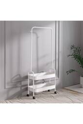 Living and Home Rolling Clothes Hanger Rack Garment Rack with 2 Storage Baskets in White - thumbnail 2