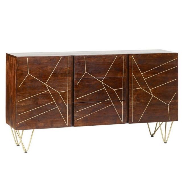 Indian Hub Dark Gold Extra Large Sideboard 3 Drawers & 2 Doors - Solid Mango Wood - L40 x W160 x H85 cm in Brown - image 1