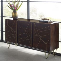 Indian Hub Dark Gold Extra Large Sideboard 3 Drawers & 2 Doors - Solid Mango Wood - L40 x W160 x H85 cm in Brown - thumbnail 4
