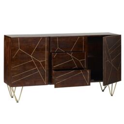 Indian Hub Dark Gold Extra Large Sideboard 3 Drawers & 2 Doors - Solid Mango Wood - L40 x W160 x H85 cm in Brown - thumbnail 3