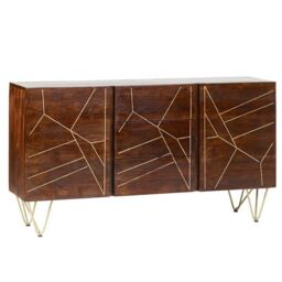 Indian Hub Dark Gold Extra Large Sideboard 3 Drawers & 2 Doors - Solid Mango Wood - L40 x W160 x H85 cm in Brown - thumbnail 1