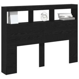 Berkfield Home Headboard Cabinet with LED Black Oak 140x17x102 cm - Size: 140 x 17 x 102 cm - thumbnail 5